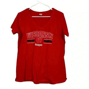 Women’s Wisconsin Badgers Short Sleeve Cotton Red V-Neck Sleep Shirt Size XL